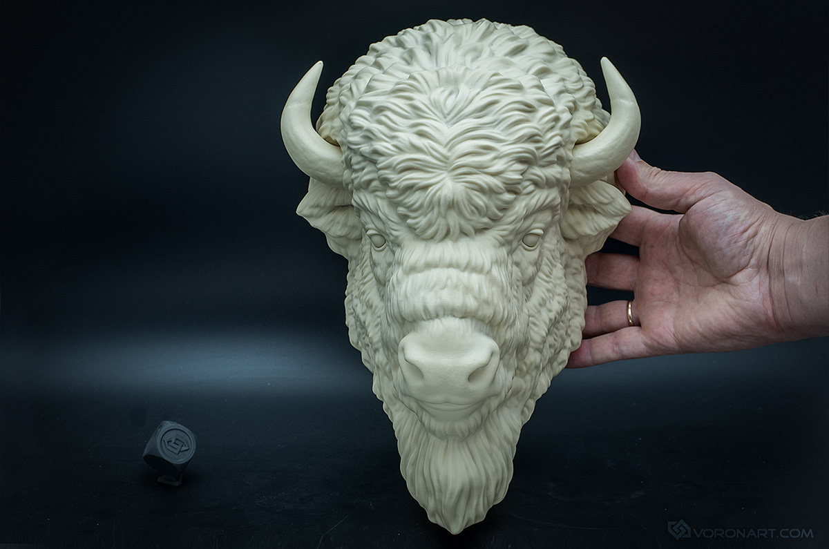 Buffalo animal sculpture faux taxidermy by VoronFab