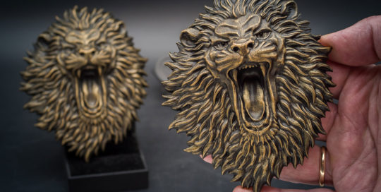 angry lion animal head relief sculpture magnet souvenir, bronze