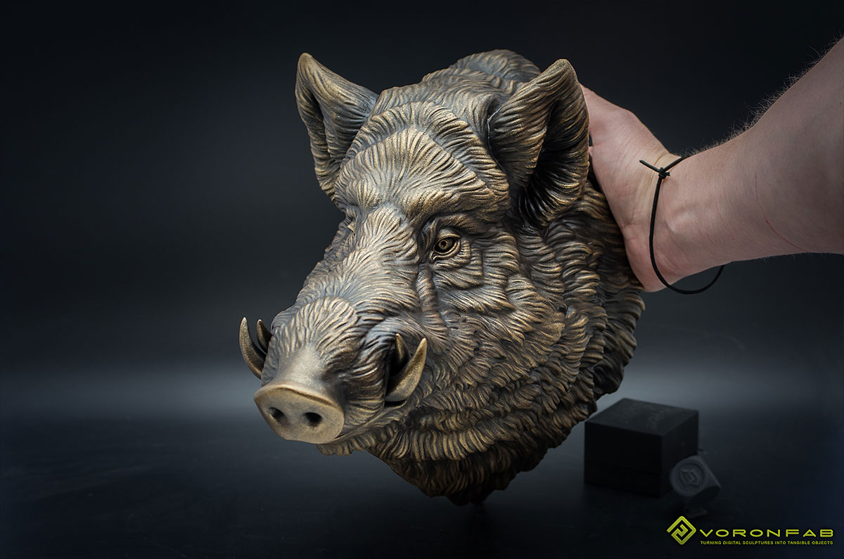 Wild boar bronze animal head wall sculpture faux taxidermy home decor