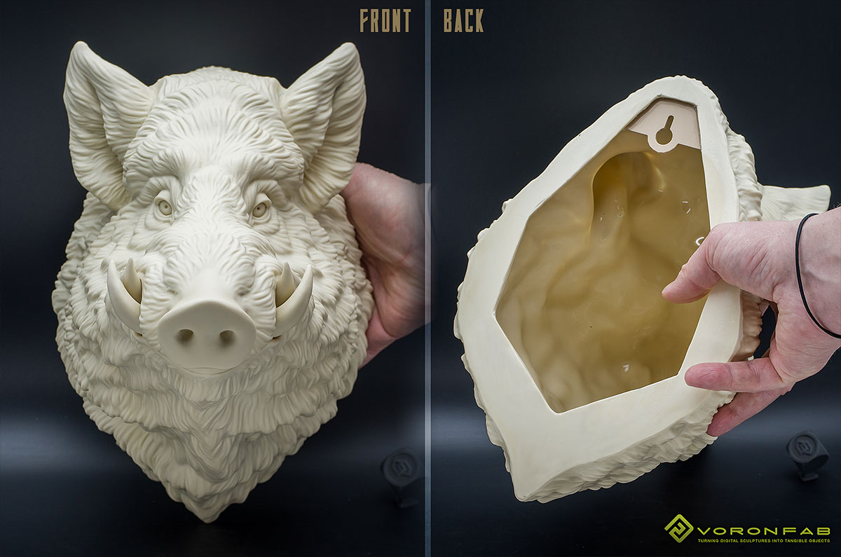 Wild boar head wall sculpture home decor resin casting ivory color