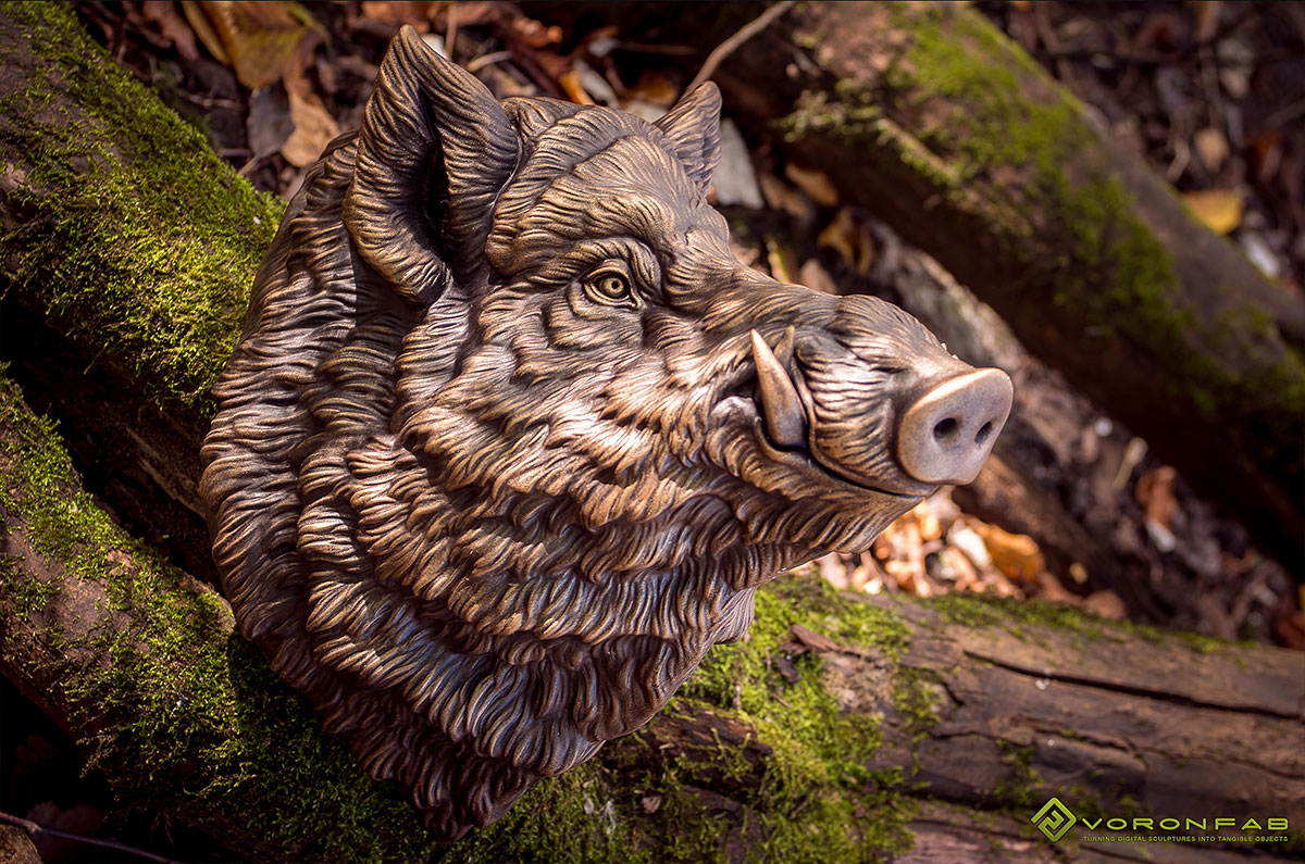 Wild boar antique bronze sculpture faux taxidermy home decor