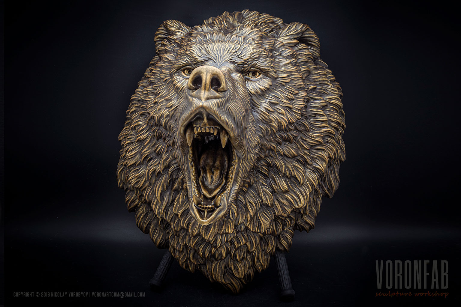 Медведь скульптура большая настенная, декор, арт