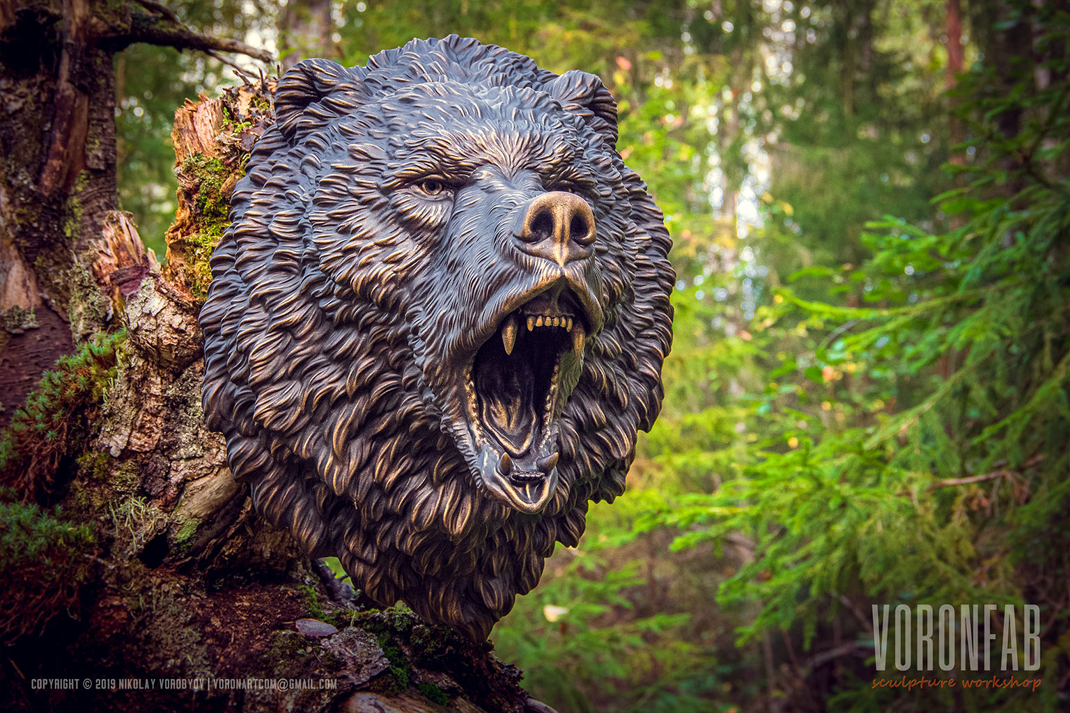 Ревущий Медведь скульптура голова животного, декор на стену